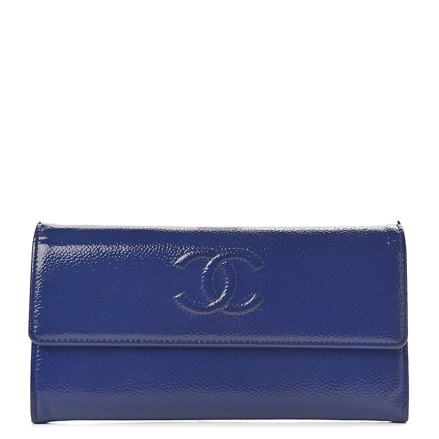 Patent Caviar Timeless CC Large Gusset Flap Wallet Blue