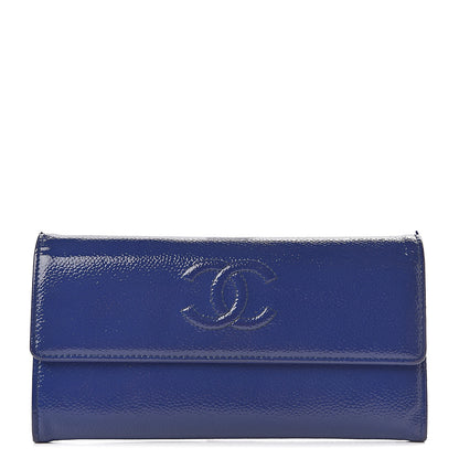 Chanel Patent Caviar Timeless CC Large Gusset Flap Wallet Blue 1 of 12