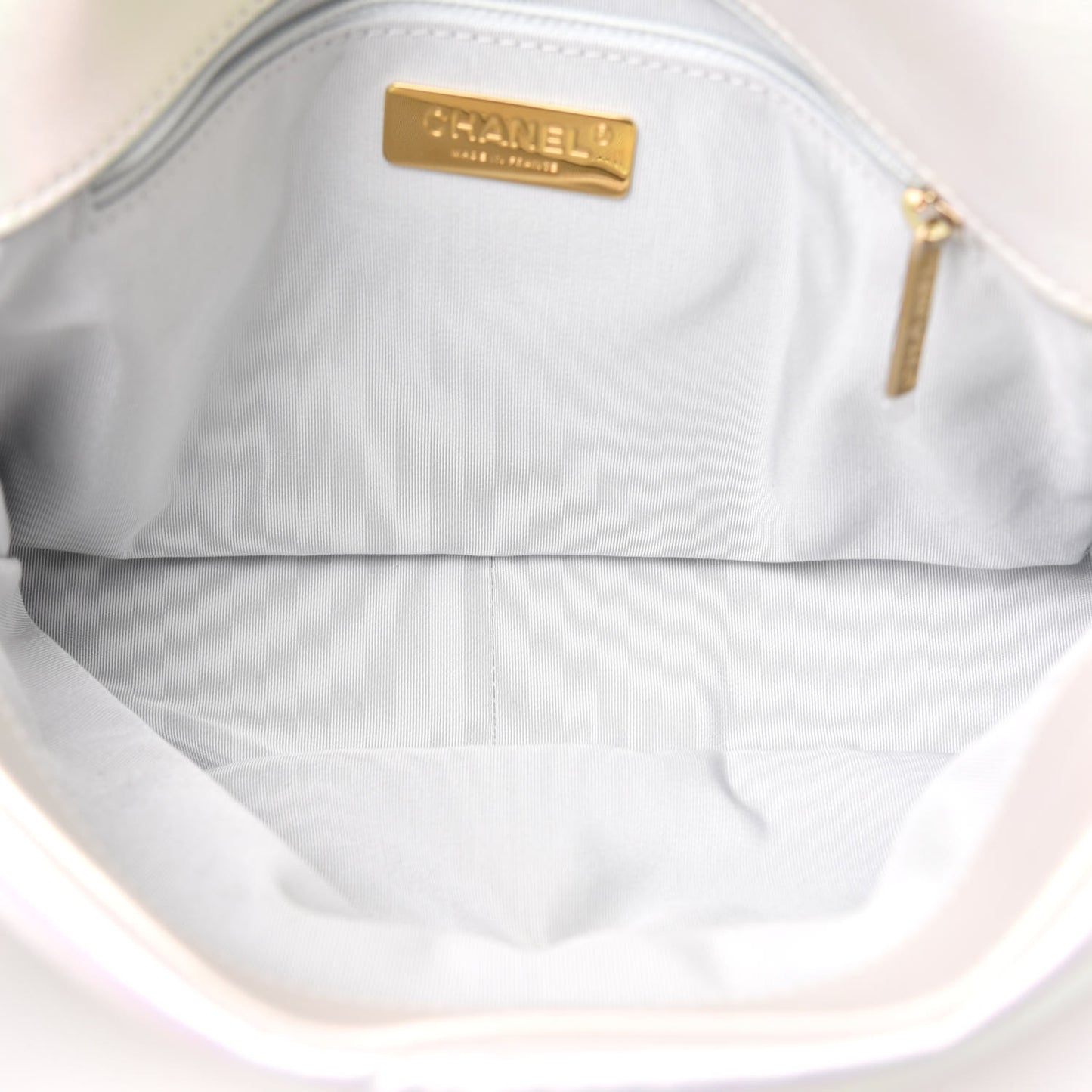 Iridescent Calfskin Quilted Large 19 Flap White