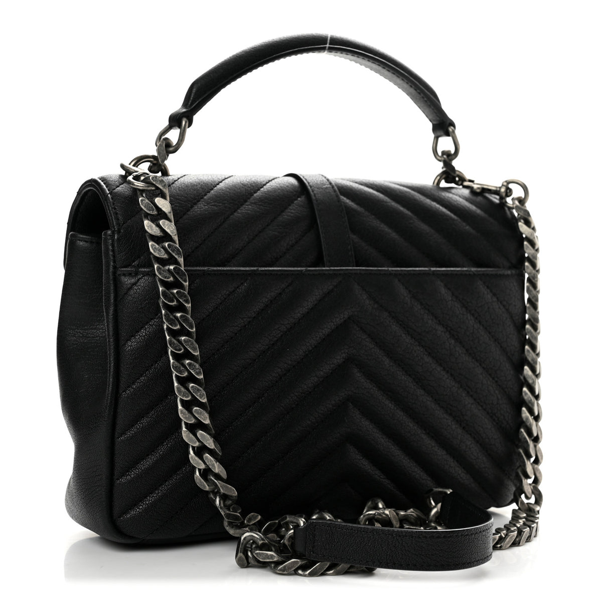 Sheepskin Matelasse Chevron Monogram Medium College Bag Black