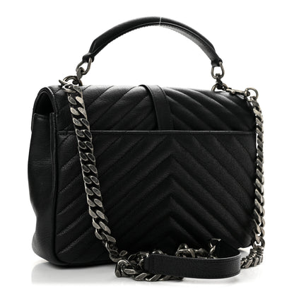 Saint Laurent Sheepskin Matelasse Chevron Monogram Medium College Bag Black 3 of 13