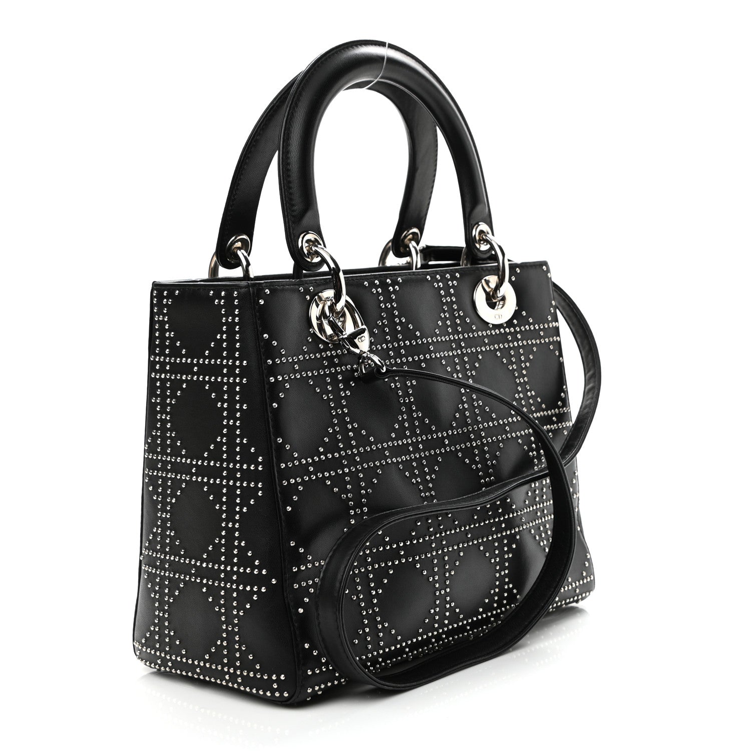 Christian Dior Calfskin Cannage Studded Medium Lady Dior Black 2 of 11