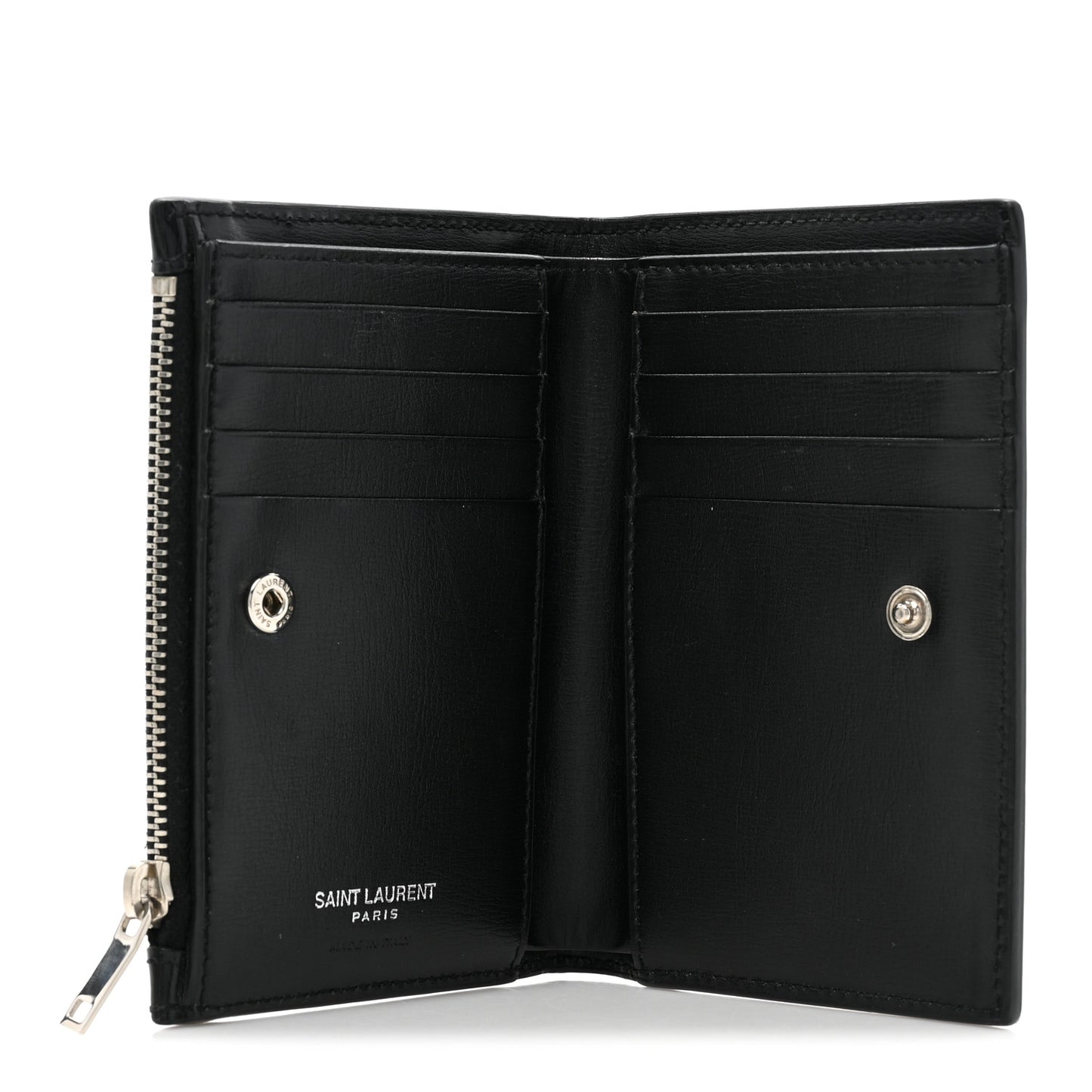 Calfskin Monogram Bi Fold Zipped Wallet Black