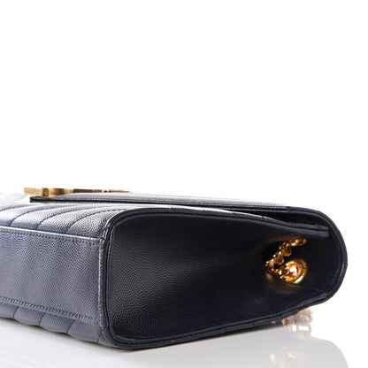 Saint Laurent Grain De Poudre Matelasse Chevron Medium Monogram Satchel Midnight Blue 7 of 10