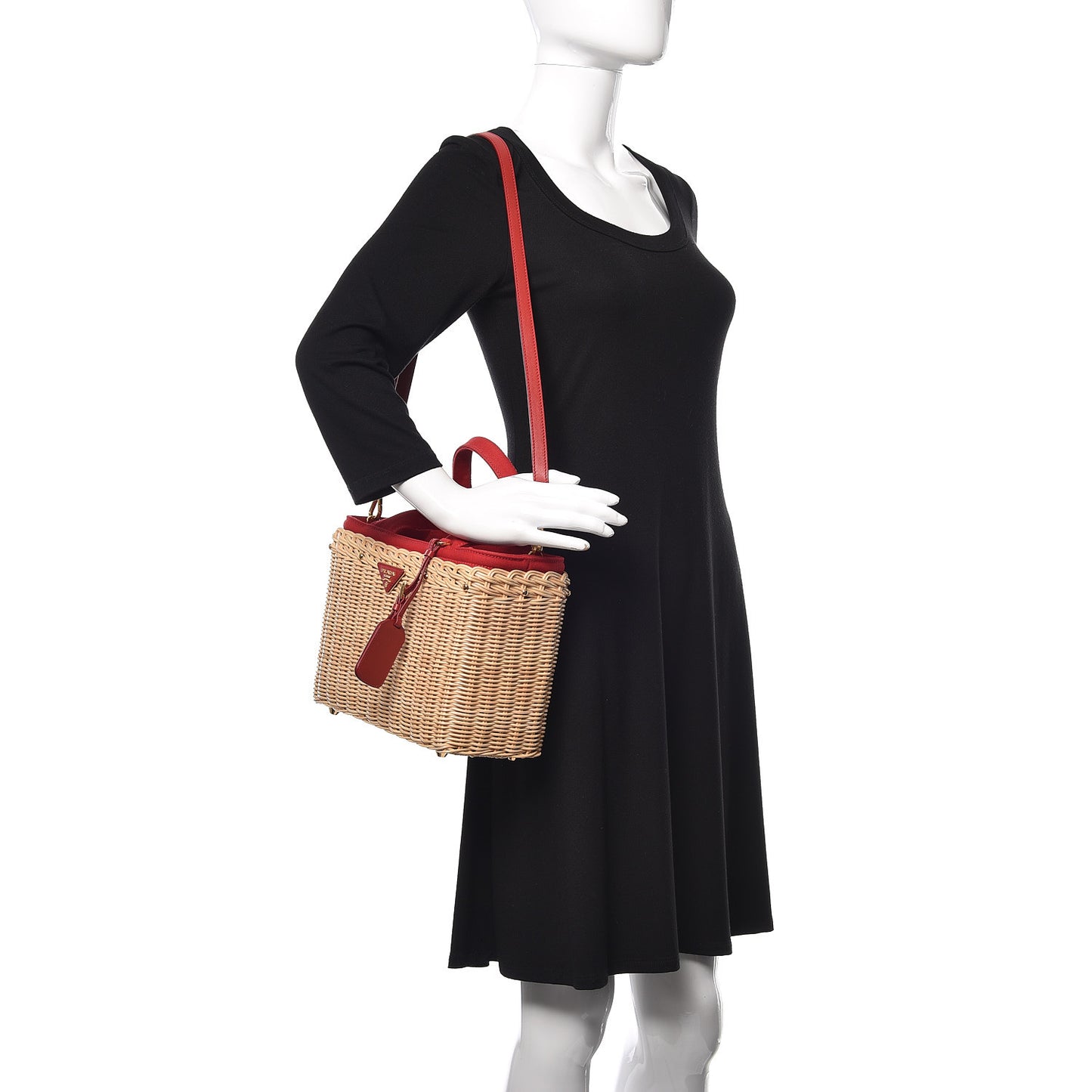 Wicker Canvas Shoulder Bag Rosso