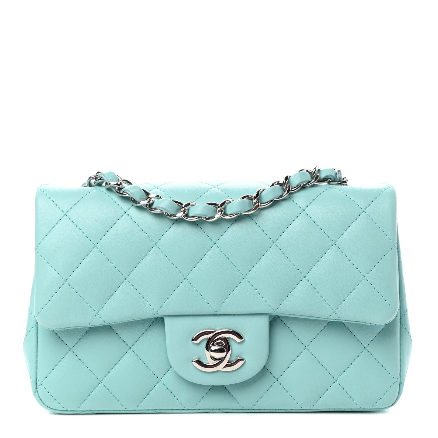 Lambskin Quilted Mini Rectangular Flap Light Blue