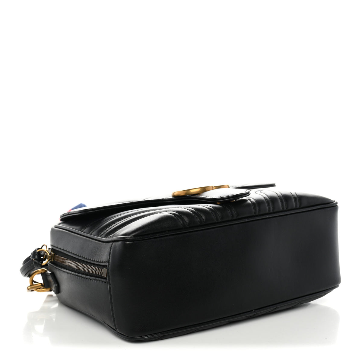Calfskin Matelasse Sylvie Web Small GG Marmont Top Handle Shoulder Bag Black