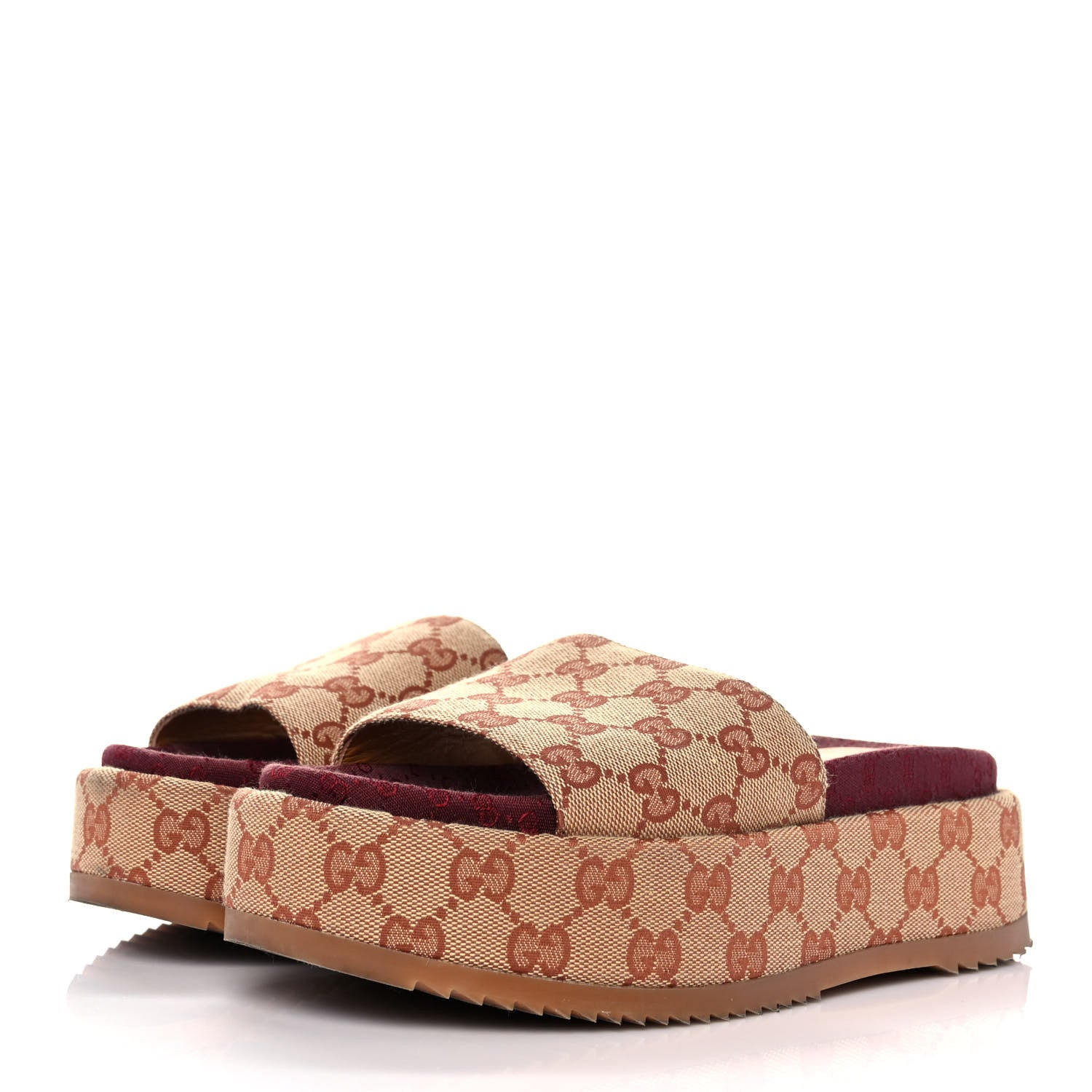 Gucci Canvas GG Monogram Angelina Platform Slide Sandals 36.5 Beige Ruggine 3 of 8