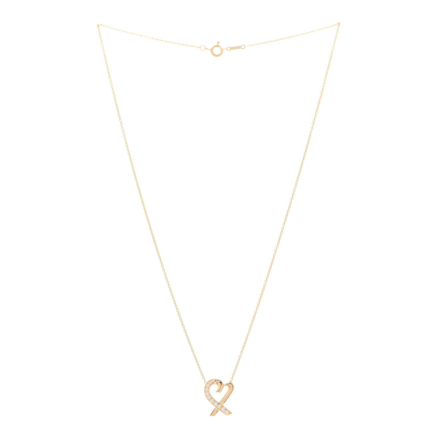18K Yellow Gold Diamond Small Paloma Picasso Loving Heart Pendant Necklace