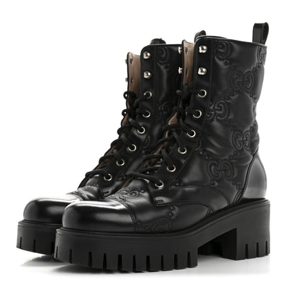 Gucci Cordovan Lux Nappa GG Matelasse Lace Up 60mm Combat Boots 38.5 Black 4 of 10