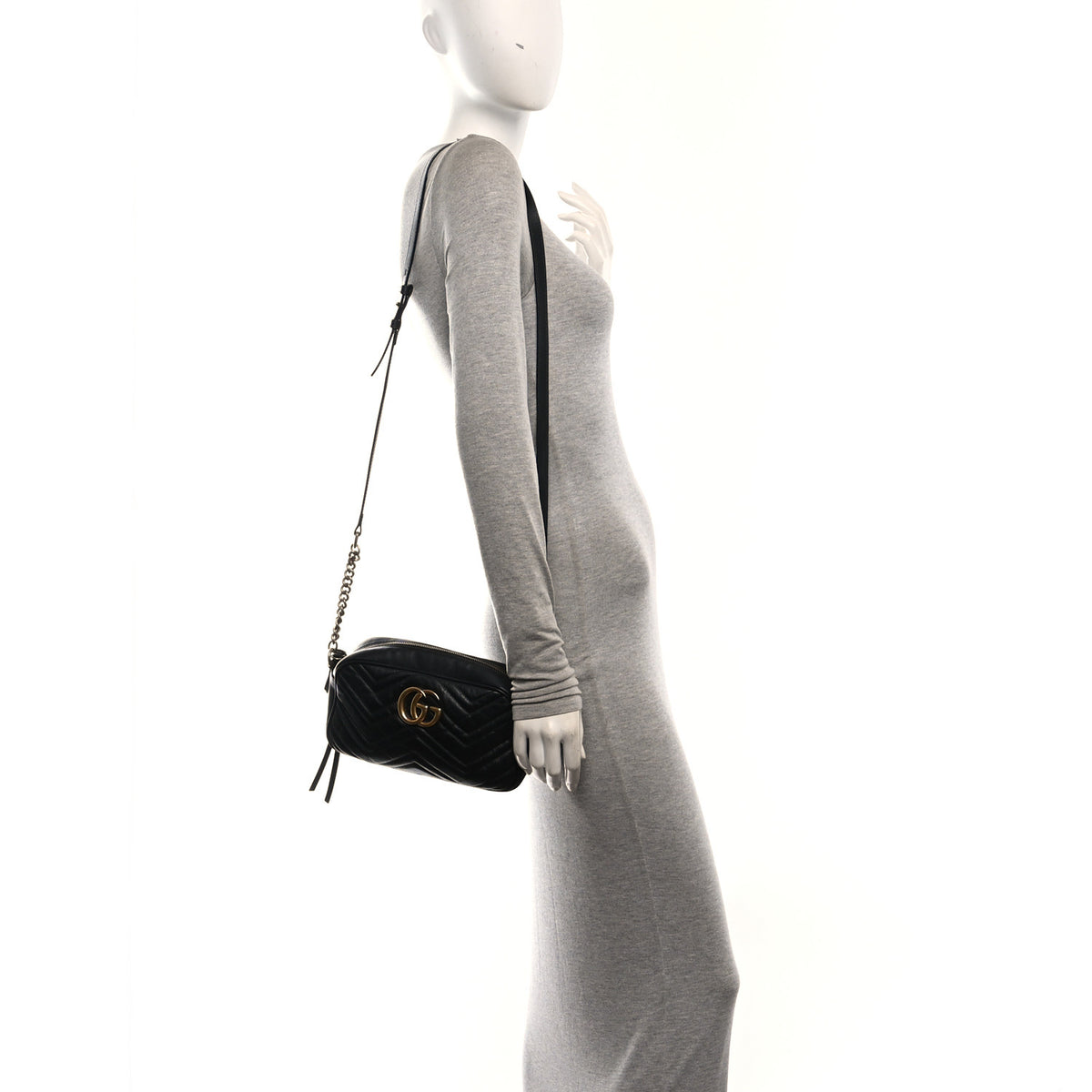 Calfskin Matelasse Small GG Marmont Chain Shoulder Bag Black