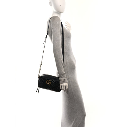 Gucci Calfskin Matelasse Small GG Marmont Chain Shoulder Bag Black 3 of 12