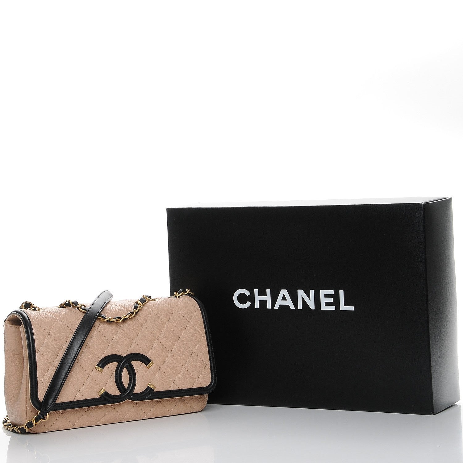 Chanel Caviar Quilted Medium CC Filigree Flap Beige Black 8 of 8