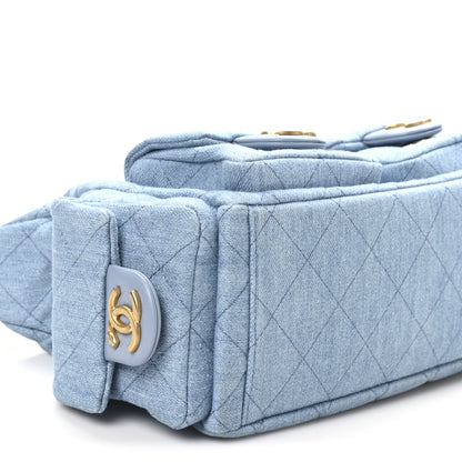 Chanel Washed Denim Quilted Large Trendy Pockets Hobo Blue 9 of 11