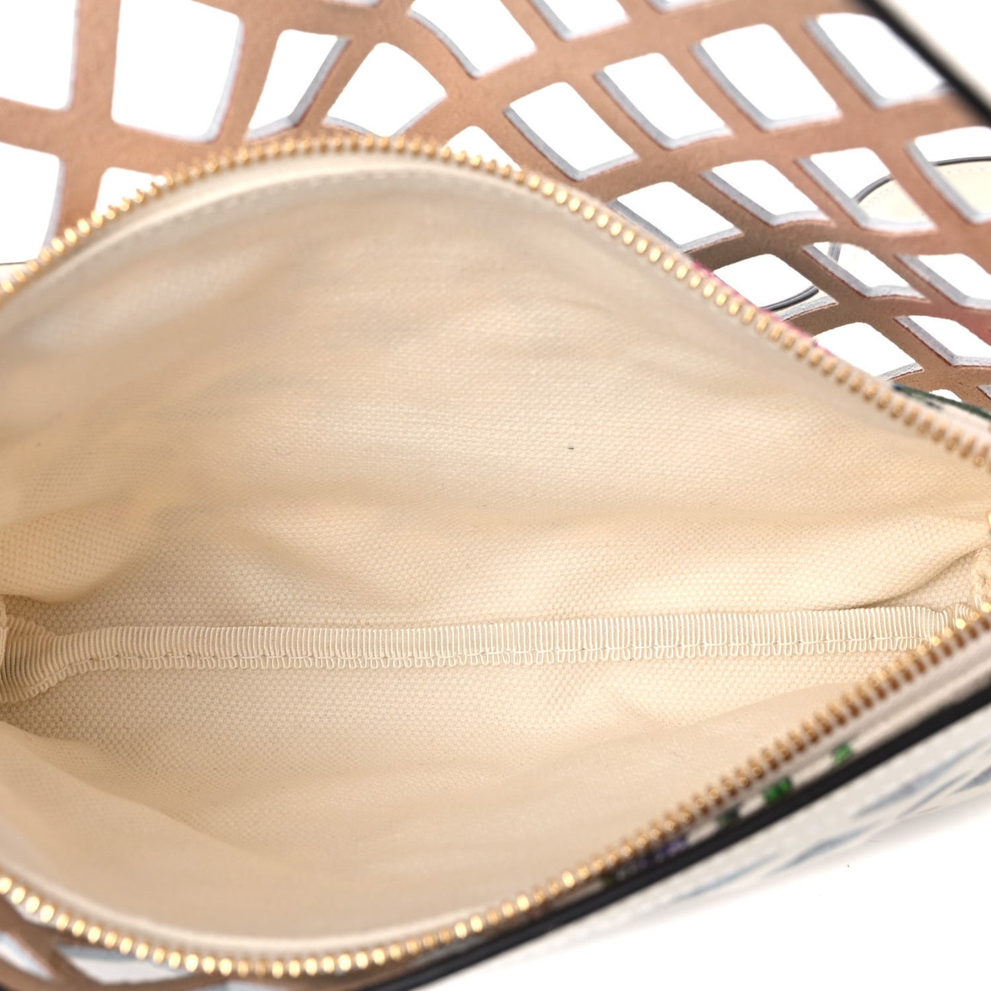 Canvas Flora Floral Calfskin Medium Cutout Shoulder Bag White Multicolor