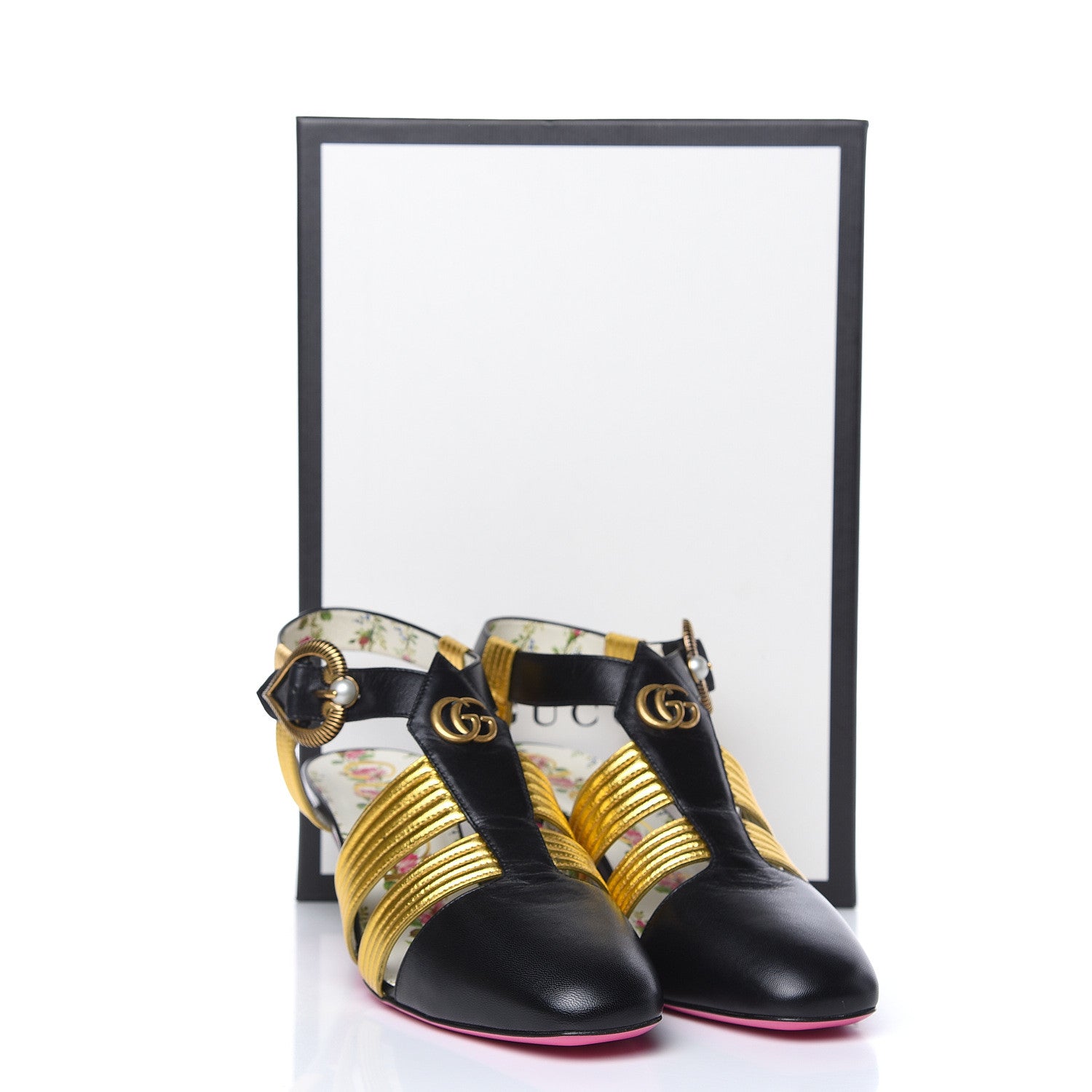 Gucci Malaga Kid T-Strap Mid Heel Sandals 39 Black 8 of 9