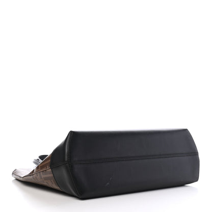 Fendi Glazed Fabric Vitello Century FF 1974 Stamp Patch Shopping Tote Mogano Panna Black 4 of 10
