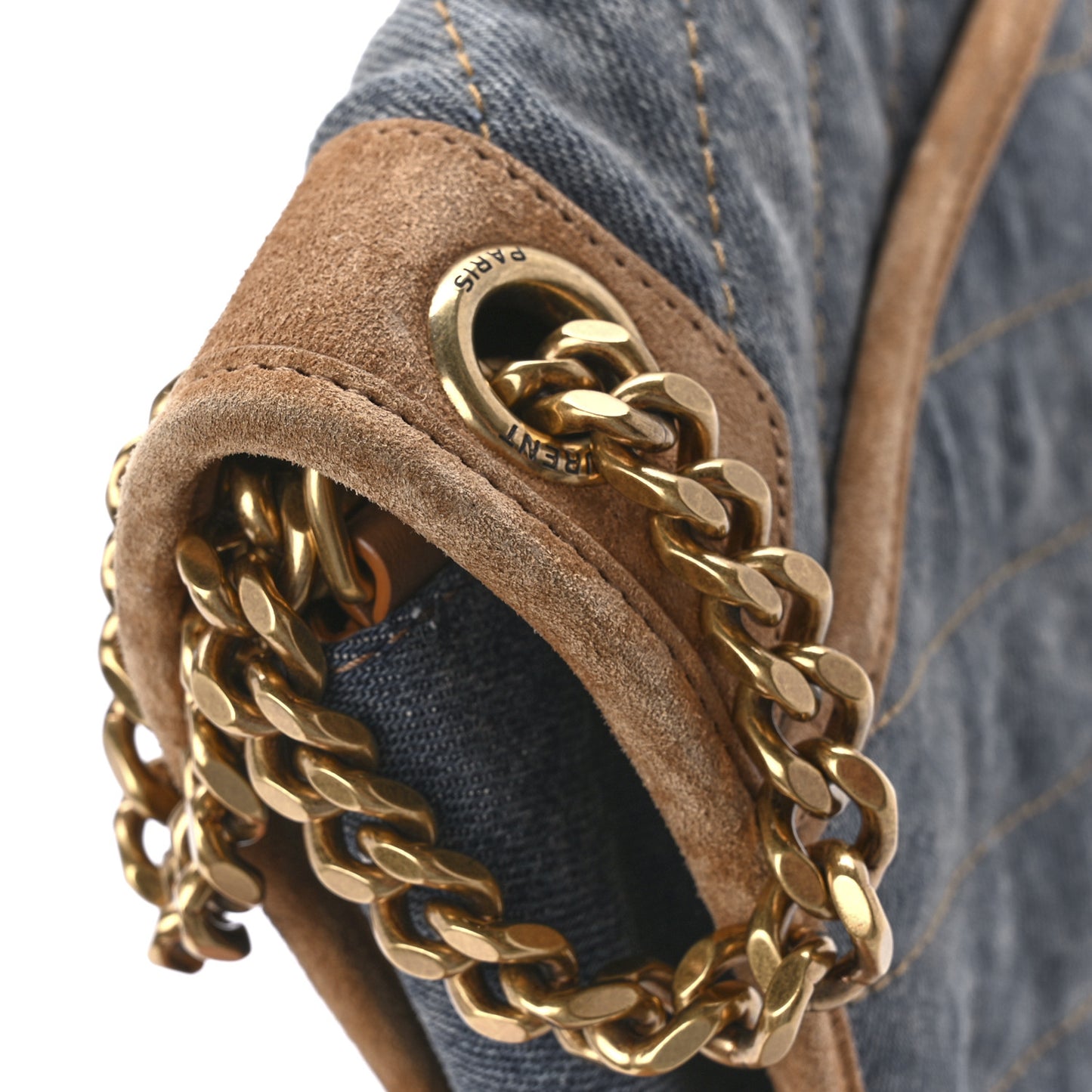 Denim Suede Monogram Medium Niki Chain Satchel Blue Cinnamon