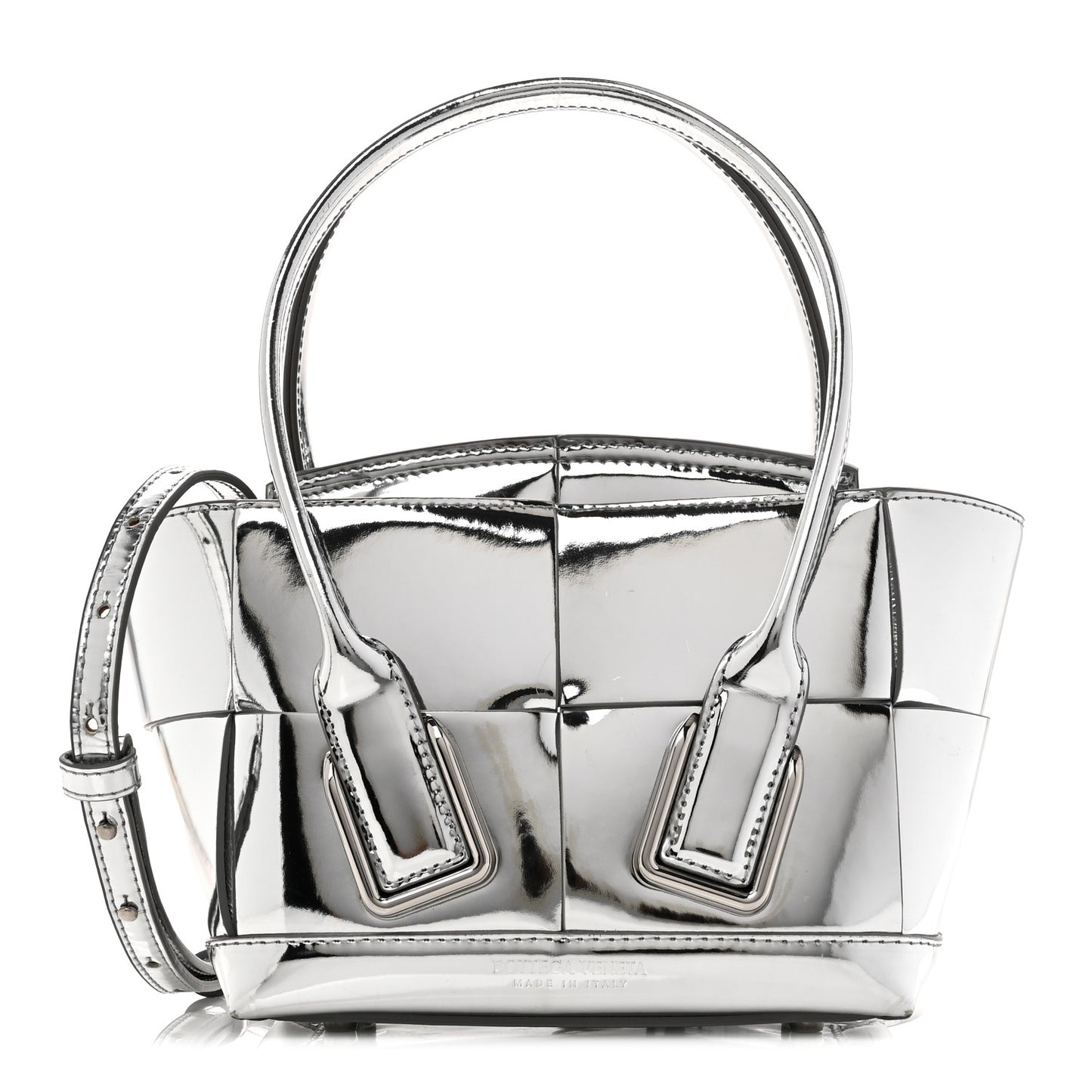 Mirror Laminated Nappa Maxi Intrecciato Mini Arco  Silver