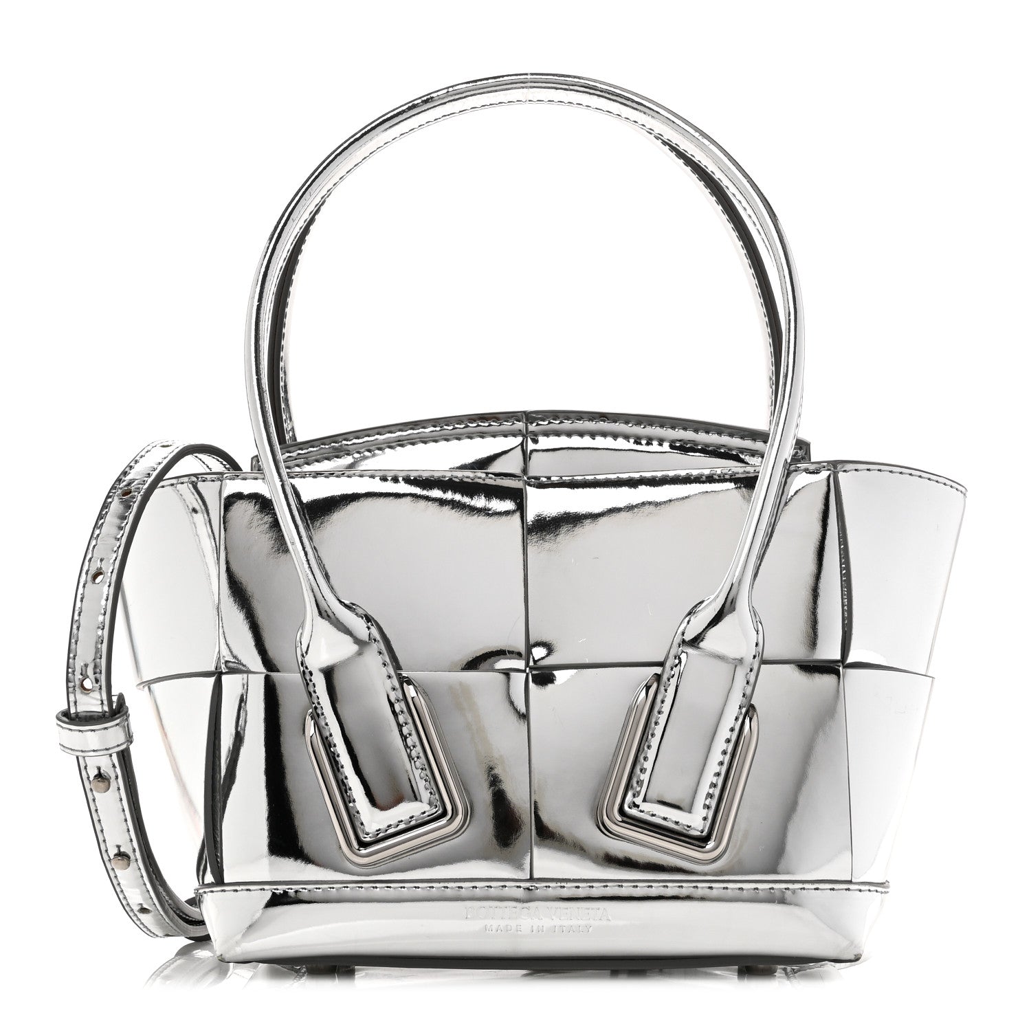 Bottega Veneta Mirror Laminated Nappa Maxi Intrecciato Mini Arco  Silver 1 of 9
