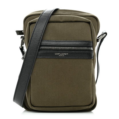 Saint Laurent Canvas Calfskin Sid Messenger Bag Kaki Face Black 1 of 13