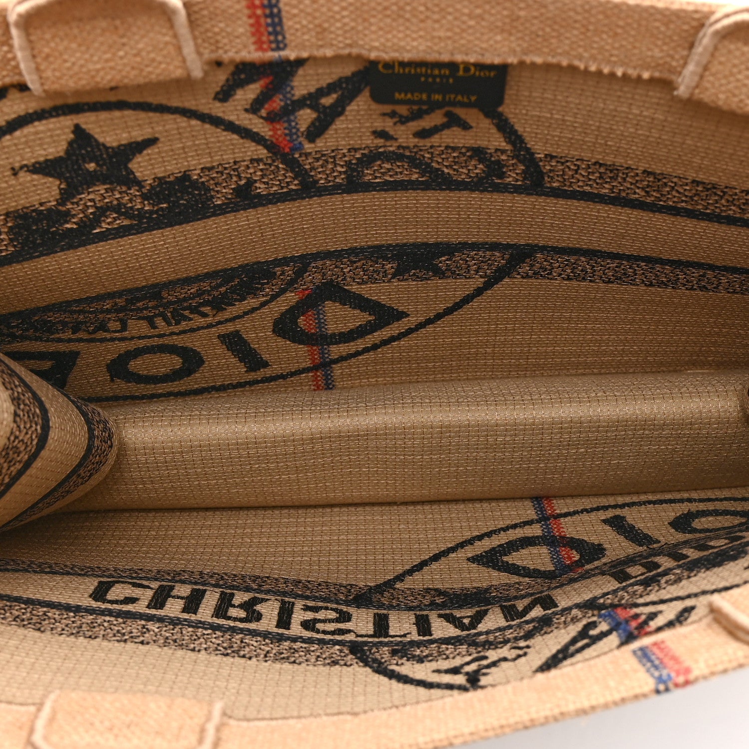 Christian Dior Canvas Jute Embroidered Medium Book Tote Black Beige 5 of 10
