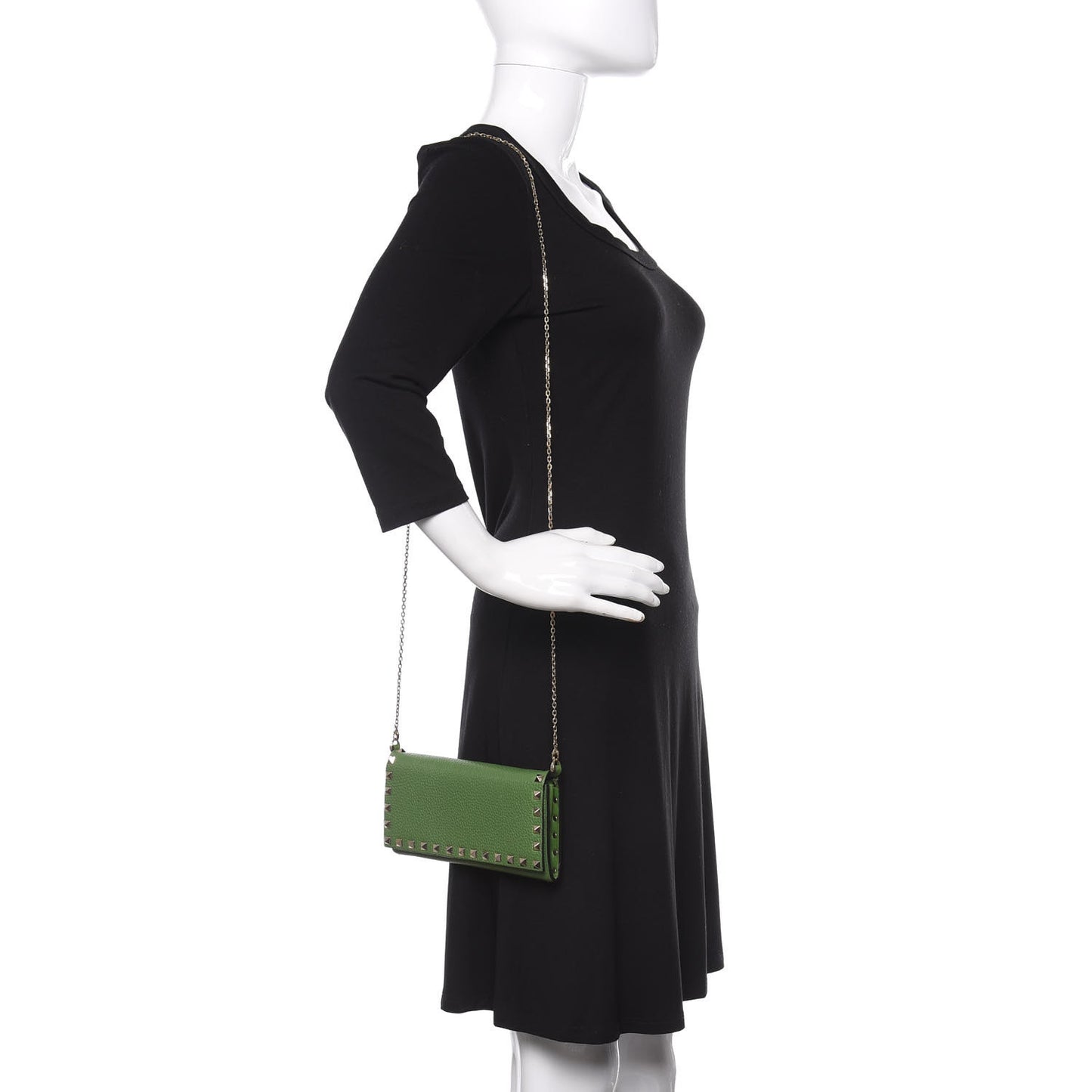 Pebbled Calfskin Rockstud Flap Wallet On Chain Deep Clover