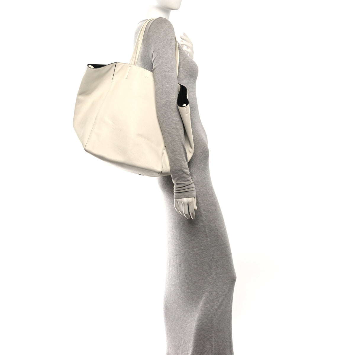 Grained Calfskin Medium Horizontal Cabas Phantom White