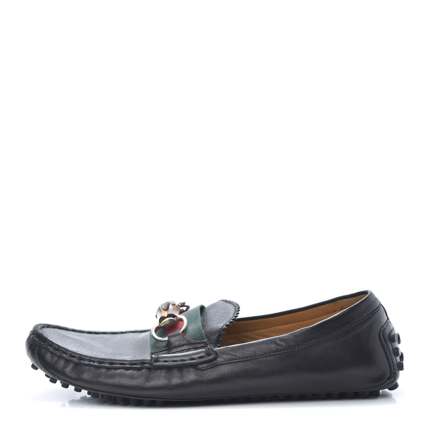 Gucci Calfskin Horsebit Web Bamboo Driving Loafers 39 Black 1 of 11