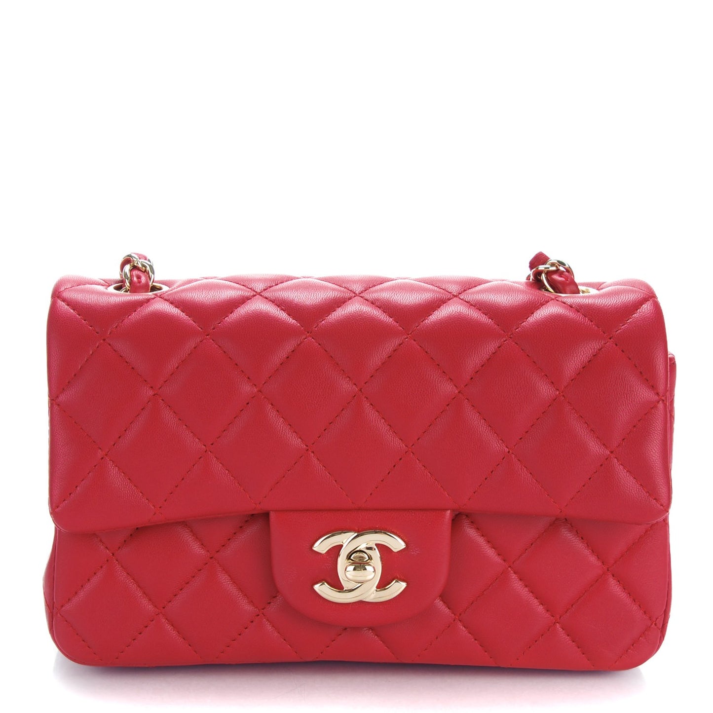 Lambskin Quilted Mini Rectangular Flap Dark Pink