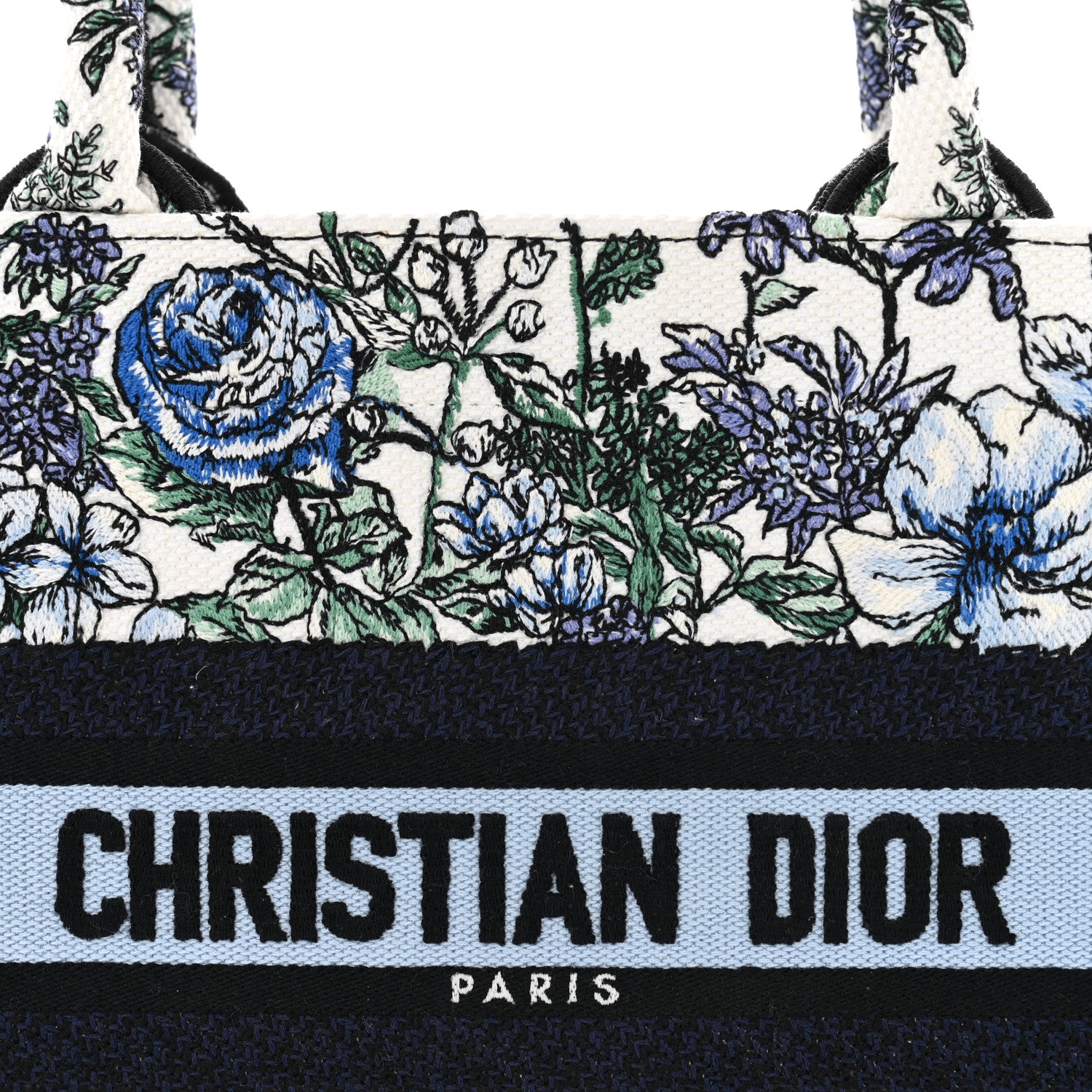 Christian Dior Canvas Embroidered Small Flowers Book Tote Blue 8 of 12