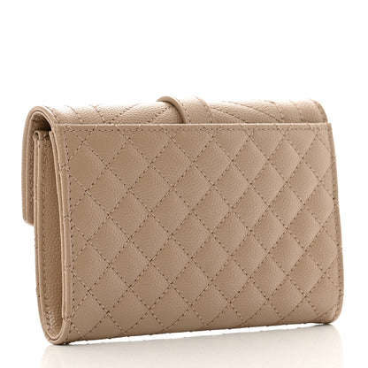 Saint Laurent Grain De Poudre Textured Mixed Matelasse Triquilt Small Monogram Envelope Wallet Dark Beige 3 of 6
