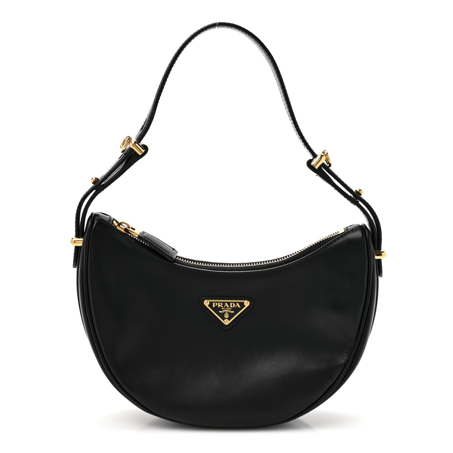 Prada Soft Calfskin Arque Shoulder Bag Black 1 of 10