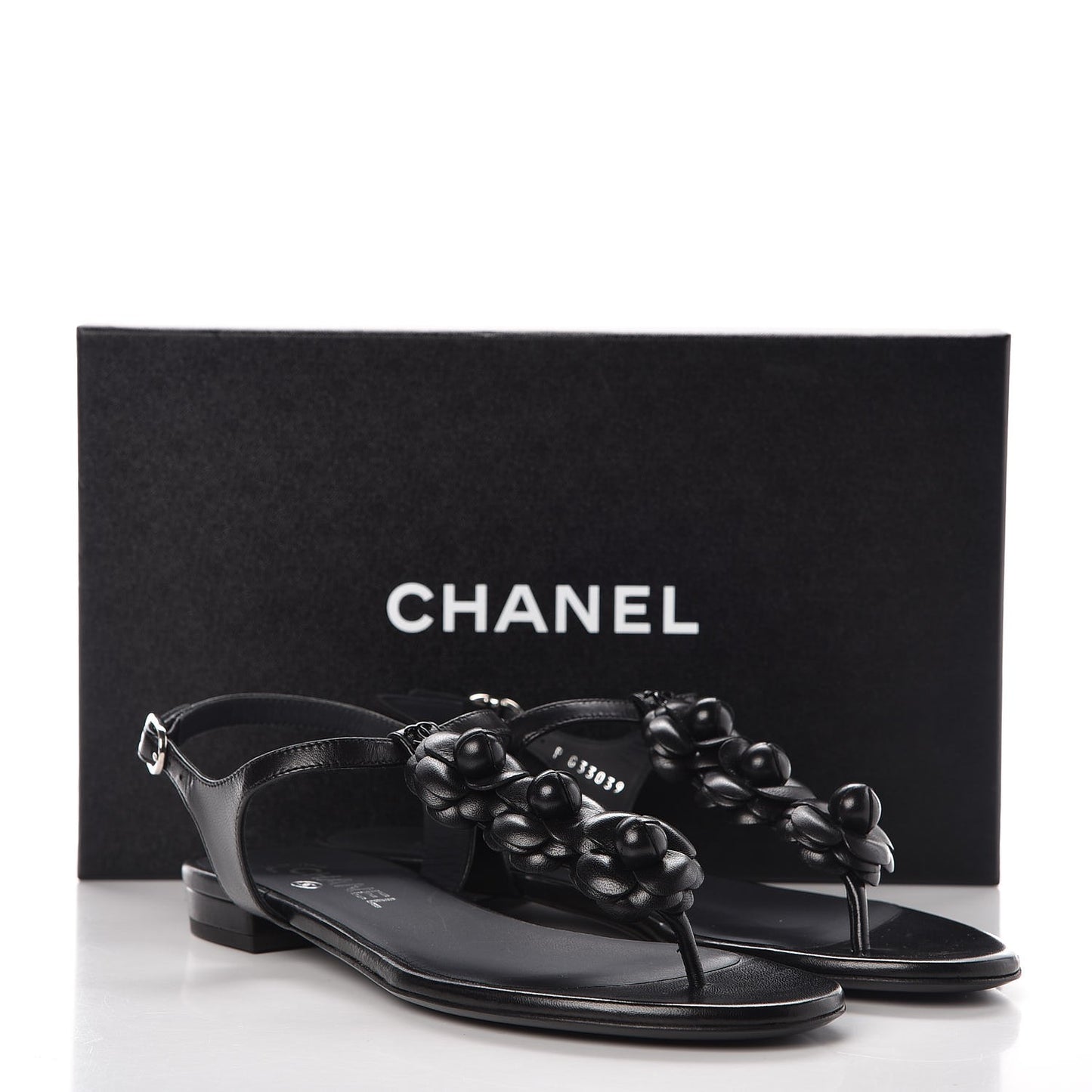 Lambskin Camellia Thong Sandals 37.5 Black