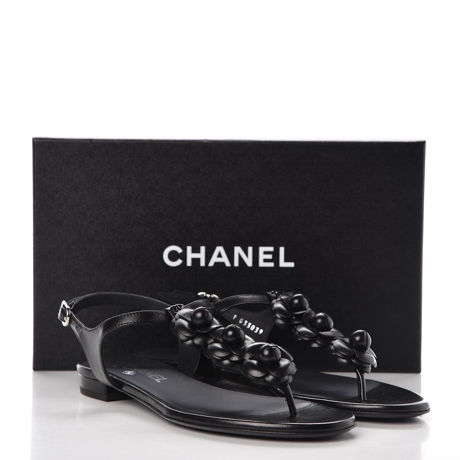 Chanel Lambskin Camellia Thong Sandals 37.5 Black 8 of 9