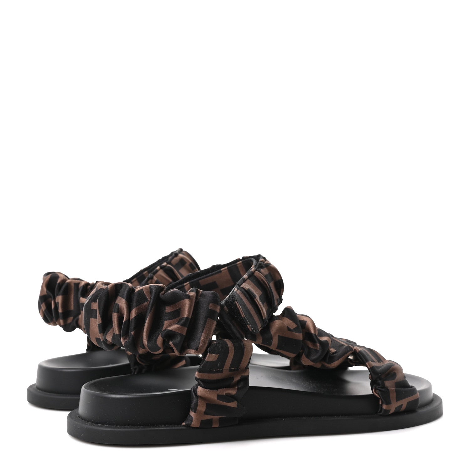 Fendi Satin FF Ruched Sandals 37 Tobacco Black 5 of 9