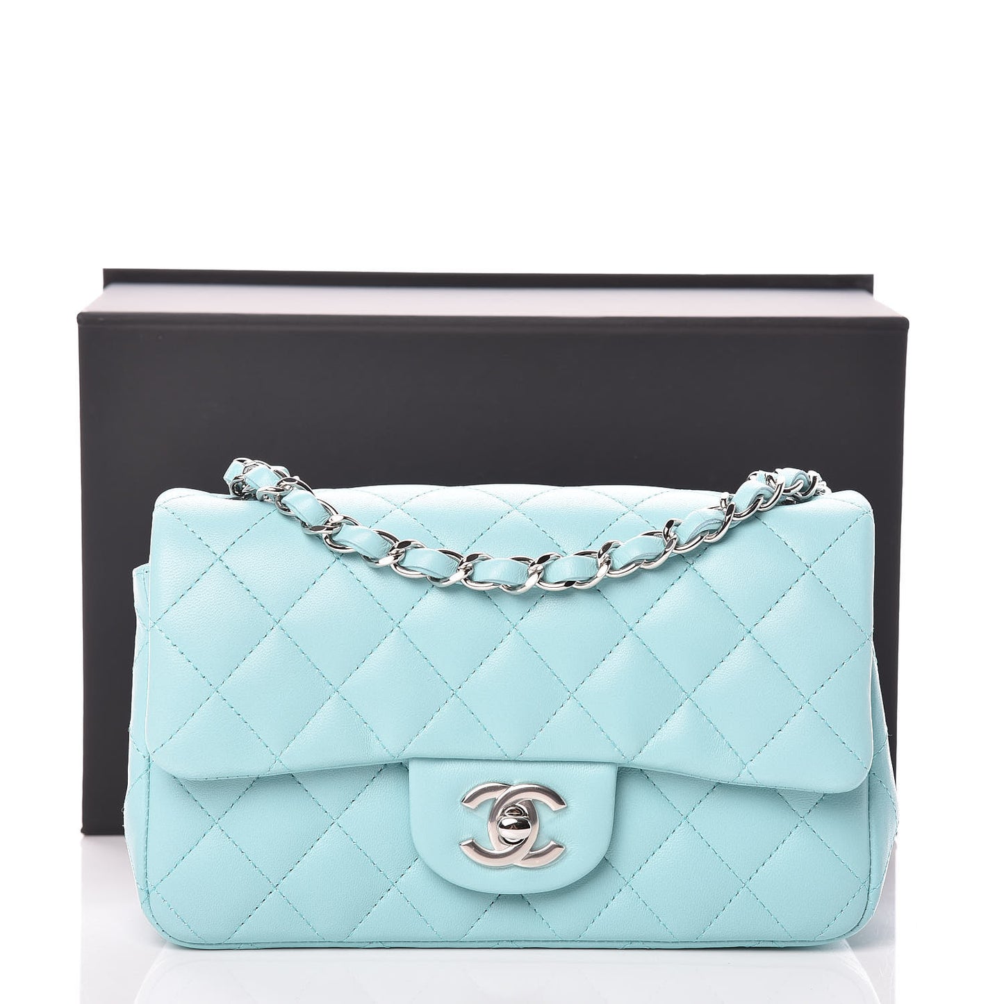 Lambskin Quilted Mini Rectangular Flap Light Blue
