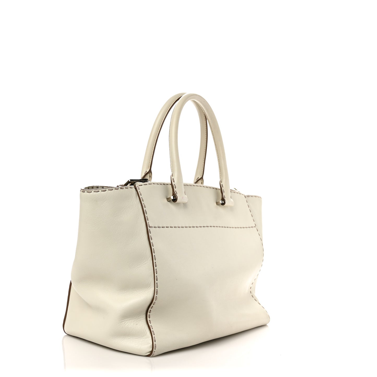 City Calf Small Hand Stitched Galleria Double Zip Tote White