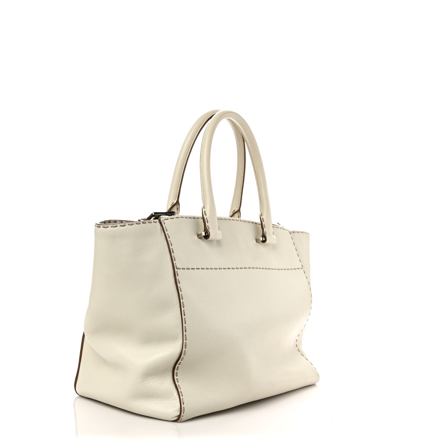 Prada City Calf Small Hand Stitched Galleria Double Zip Tote White 2 of 8