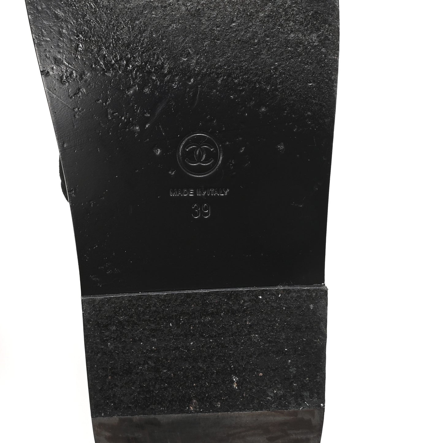 Suede Stitched Resin CC Mules 39 Black