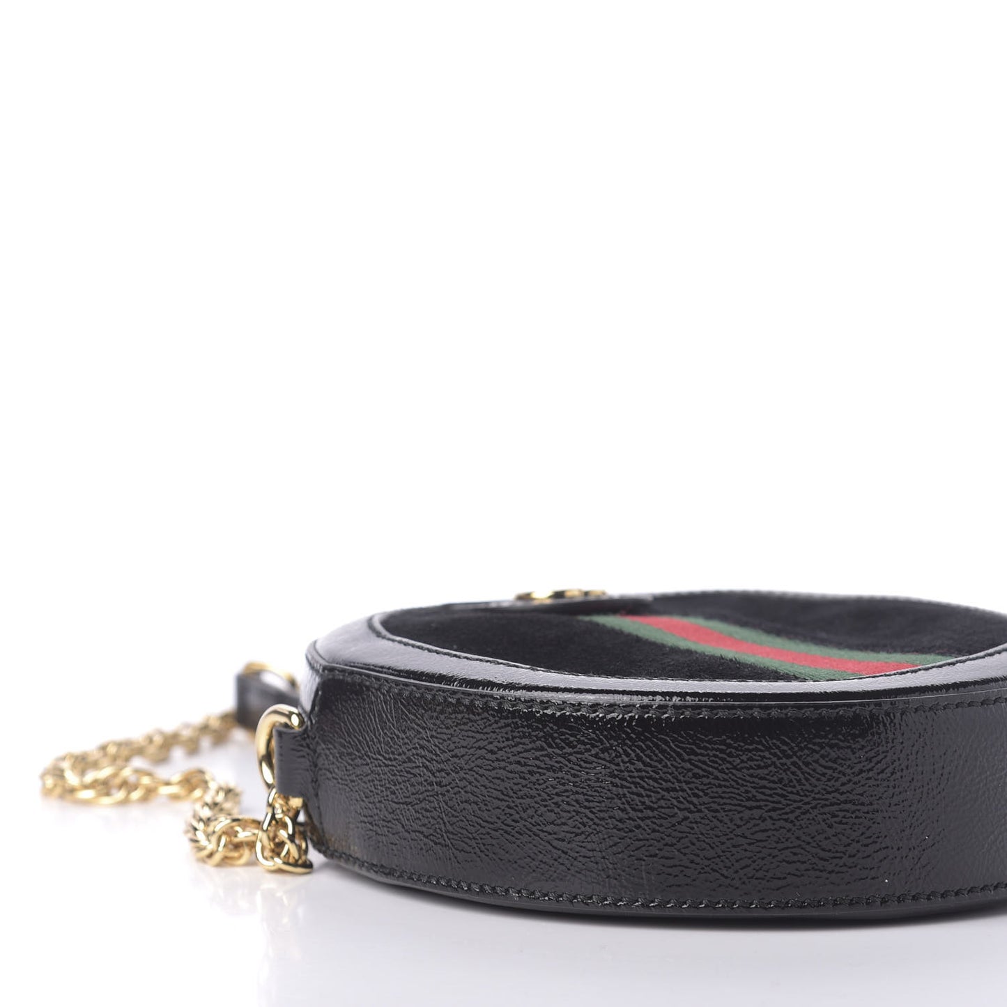 Suede Patent Web Mini Ophidia Round Shoulder Bag Black