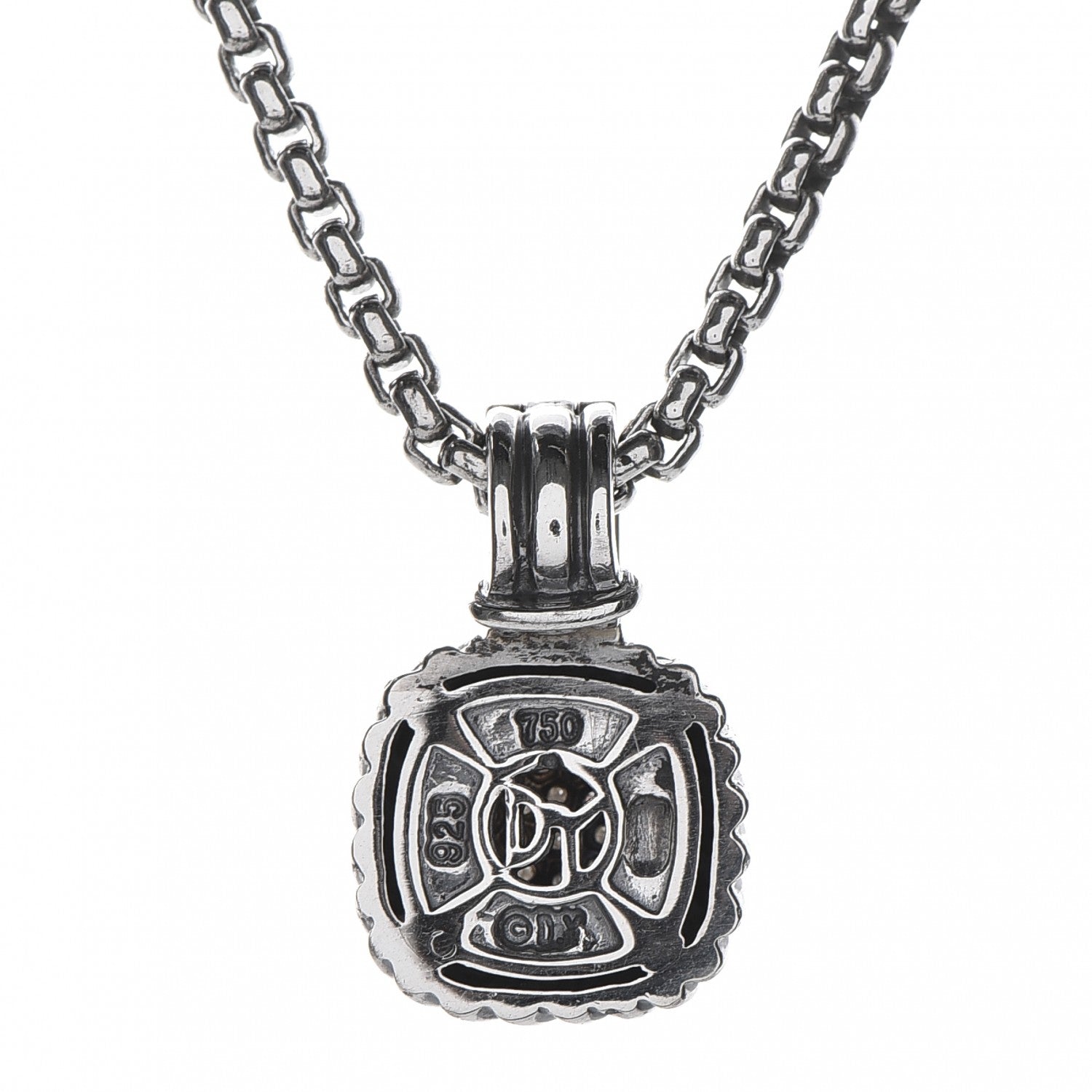 David Yurman Sterling Silver 18K Gold Diamond 7mm Albion Enhancer Pendant Necklace 5 of 6