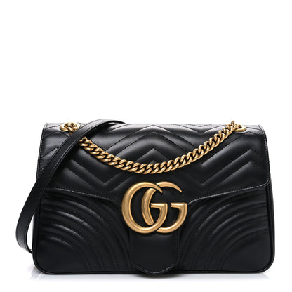 Gucci Calfskin Matelasse Medium GG Marmont Shoulder Bag Black 1 of 10
