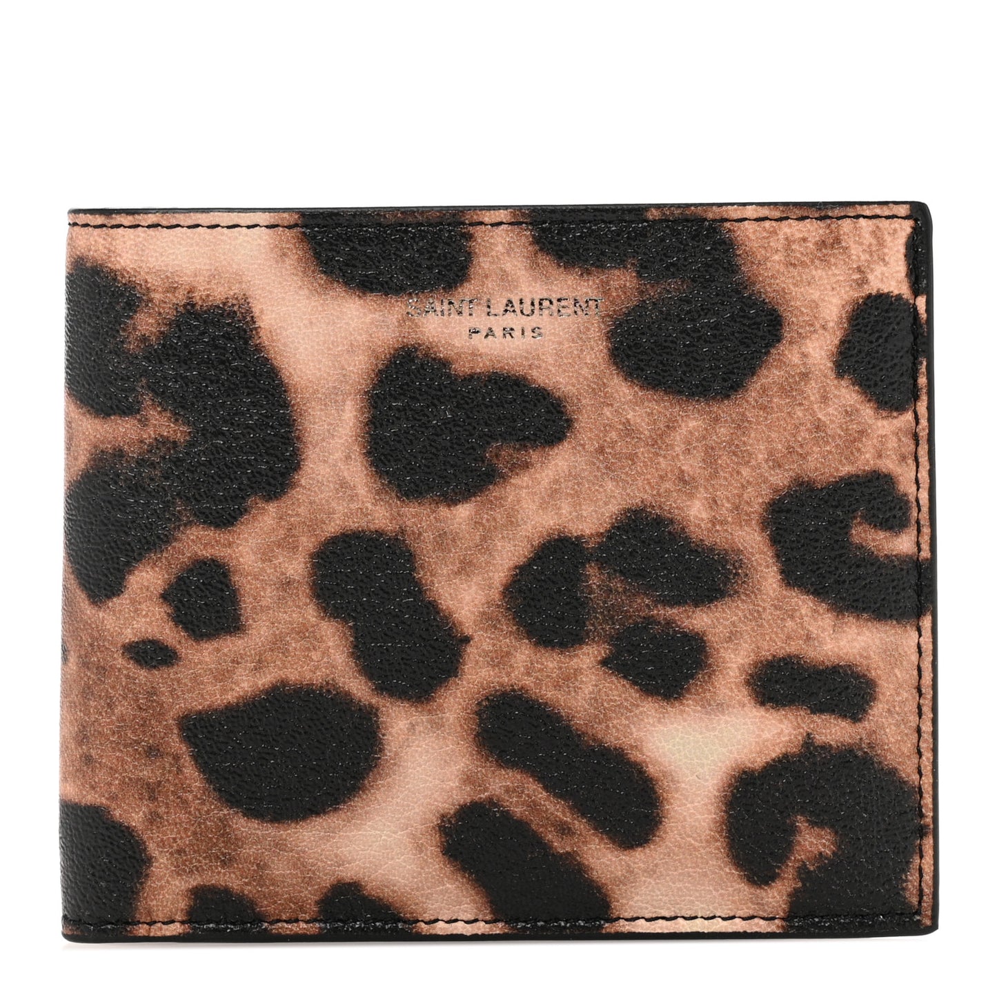 Calfskin Leopard Print East West Wallet Natural Black
