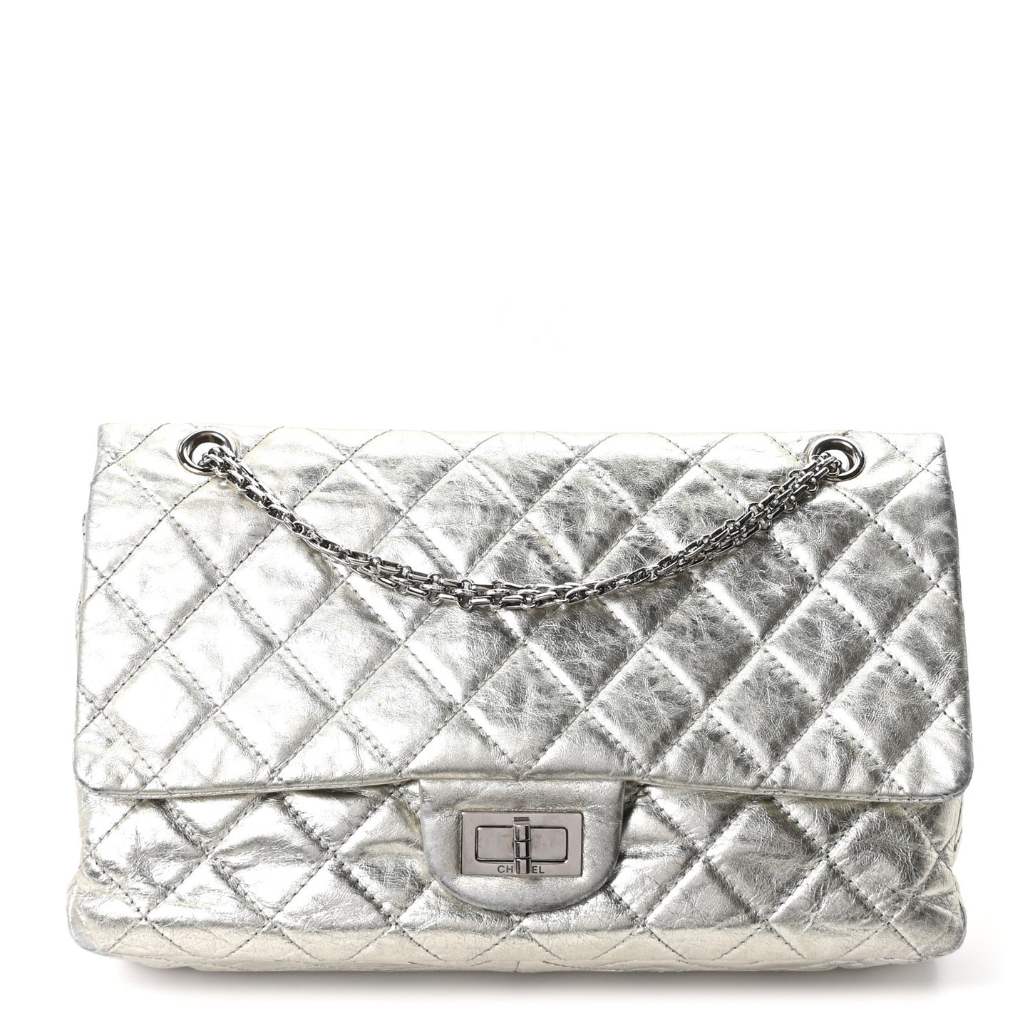 Metallic Aged Calfskin Quilted 2.55 Reissue 227 Flap Silver