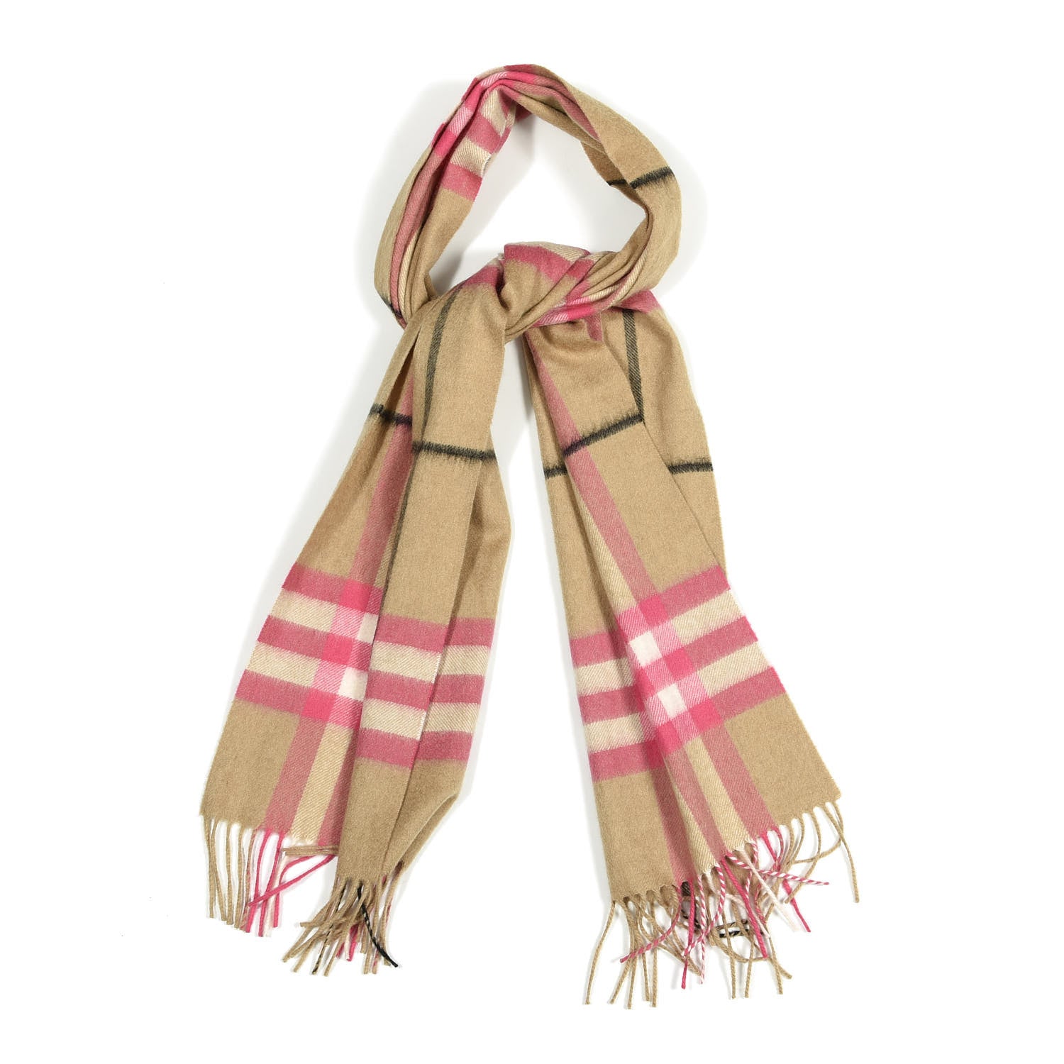 Burberry Cashmere Half Mega Check Fringe Scarf Neon Pink 1 of 3