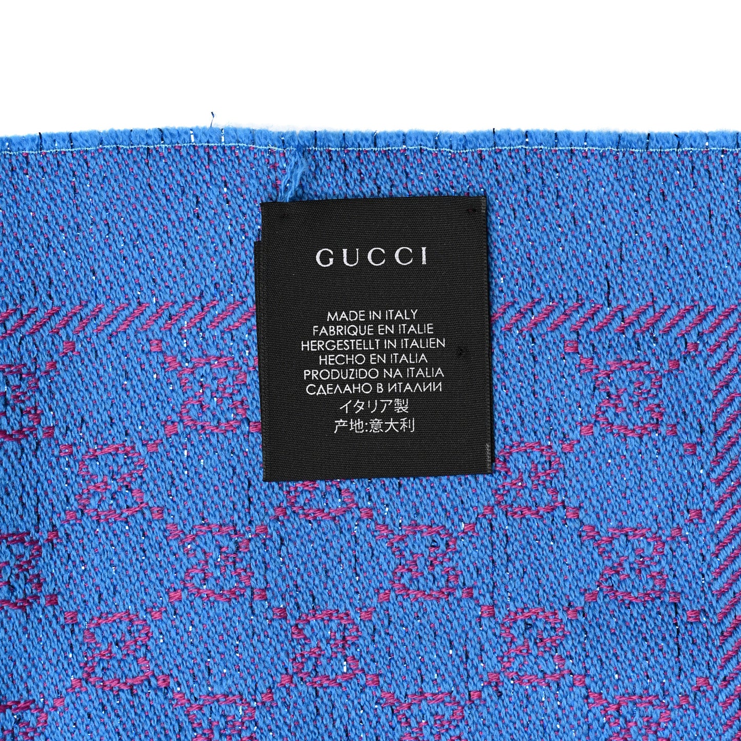 Wool Lame Jacquard GG Monogram Stenlux Scarf Fuxia Sky Blue