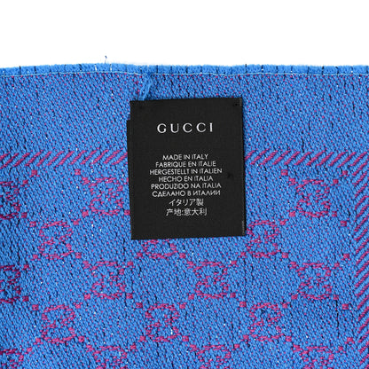 Gucci Wool Lame Jacquard GG Monogram Stenlux Scarf Fuxia Sky Blue 4 of 4