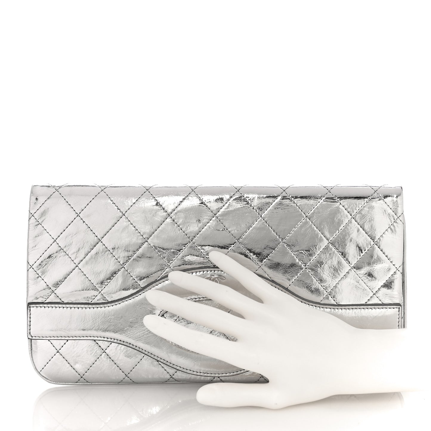 Metallic Crumpled Calfskin Small 31 Pouch Silver