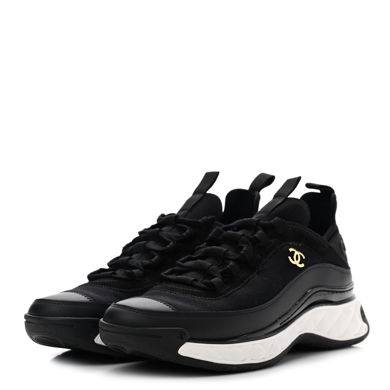 Chanel Velvet Calfskin Mixed Fibers CC Sneakers 40 Black 3 of 10